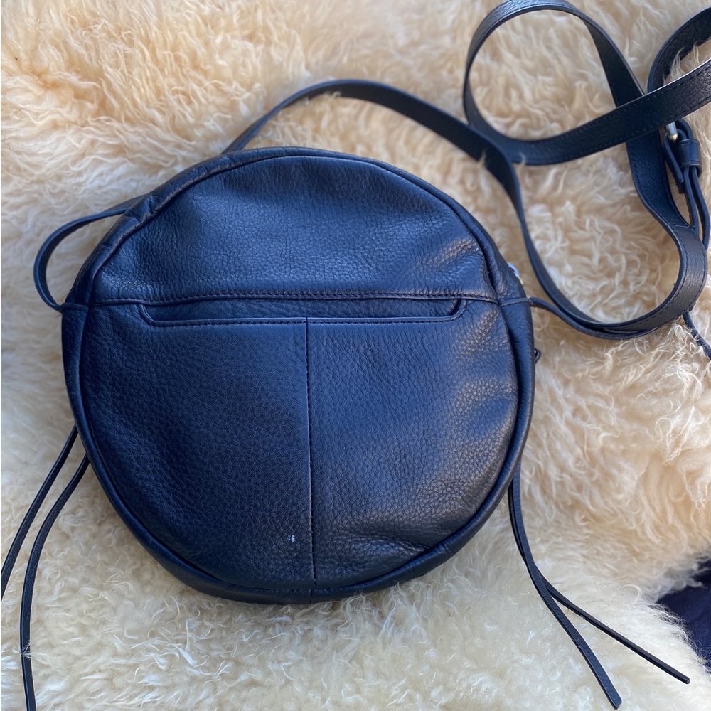 HOBO groove black leather round crossbody bag purse fringe